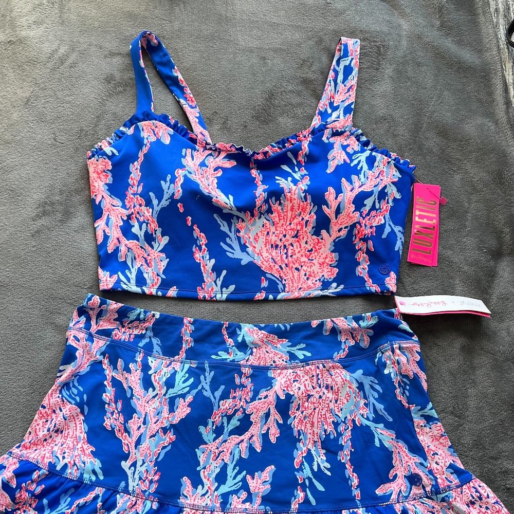 Lilly Pulitzer Luxletic Zahara Ruffle Sports Bra and skort - Size XL